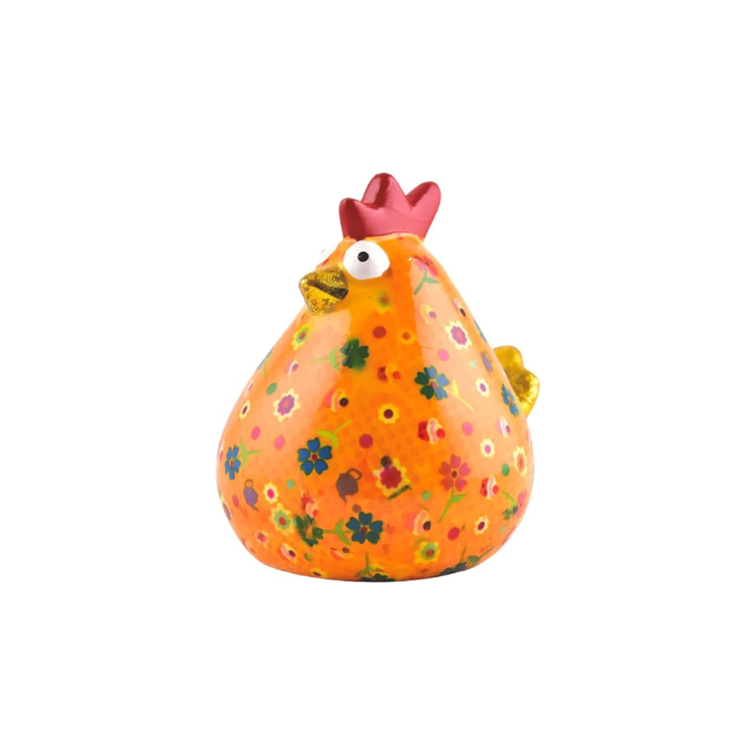 Tirelire "Poule Orange à Fleurs"