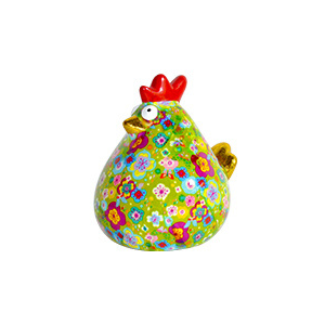 Tirelire "Poule Verte à Fleurs"