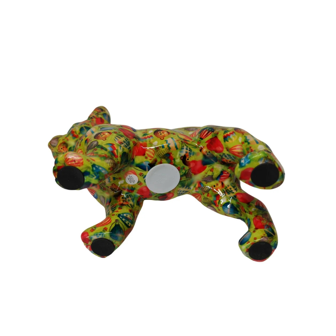 Tirelire "Bulldog Français Vert Motifs Montgolfières"
