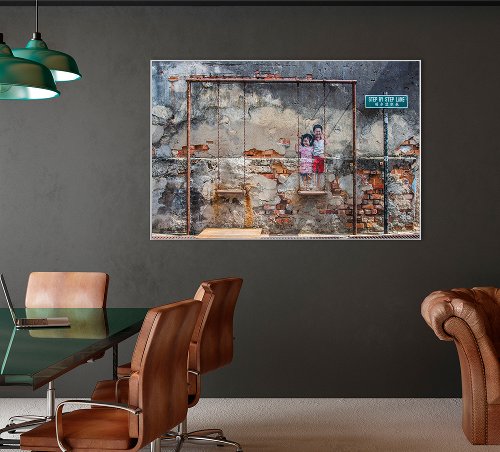 Tableau Plexiglas “Stone Wall with Mural and Swing”
