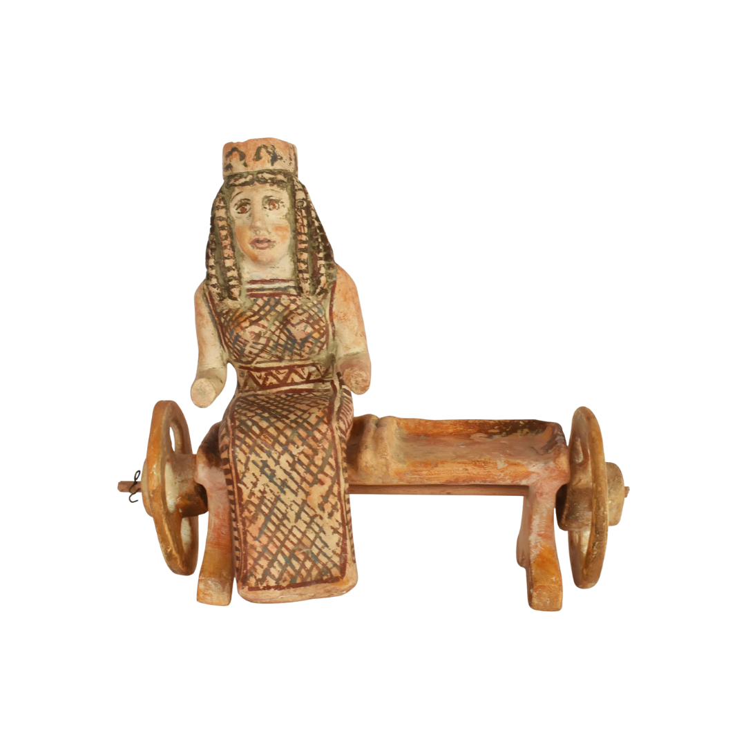 Sculpture "Deux femmes assises dans un véhicule à roues"