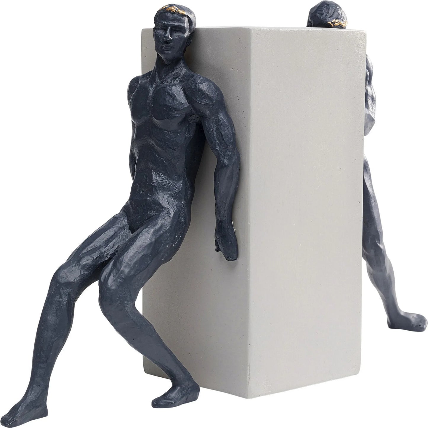 Statuette hommes lutte en polyrésine bleue et blanche 23x38