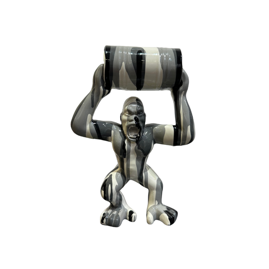 Statuette "Gorille avec Baril" | Motif Camouflage Gris