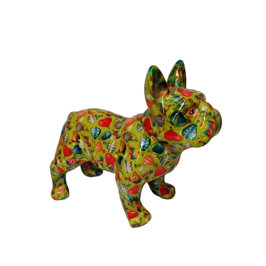 Tirelire "Bulldog Français Vert Motifs Montgolfières"