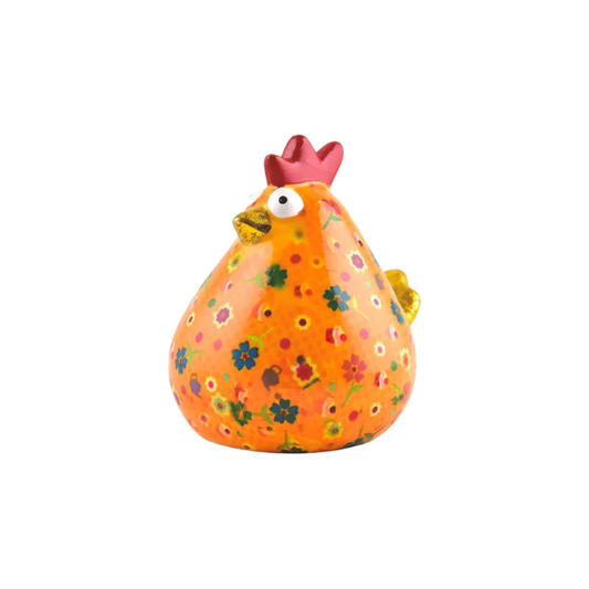 Tirelire "Poule Orange à Fleurs"