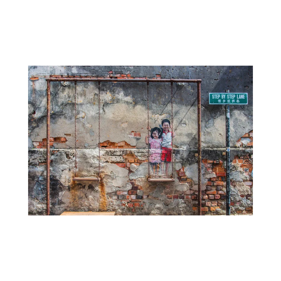 Tableau Plexiglas “Stone Wall with Mural and Swing”