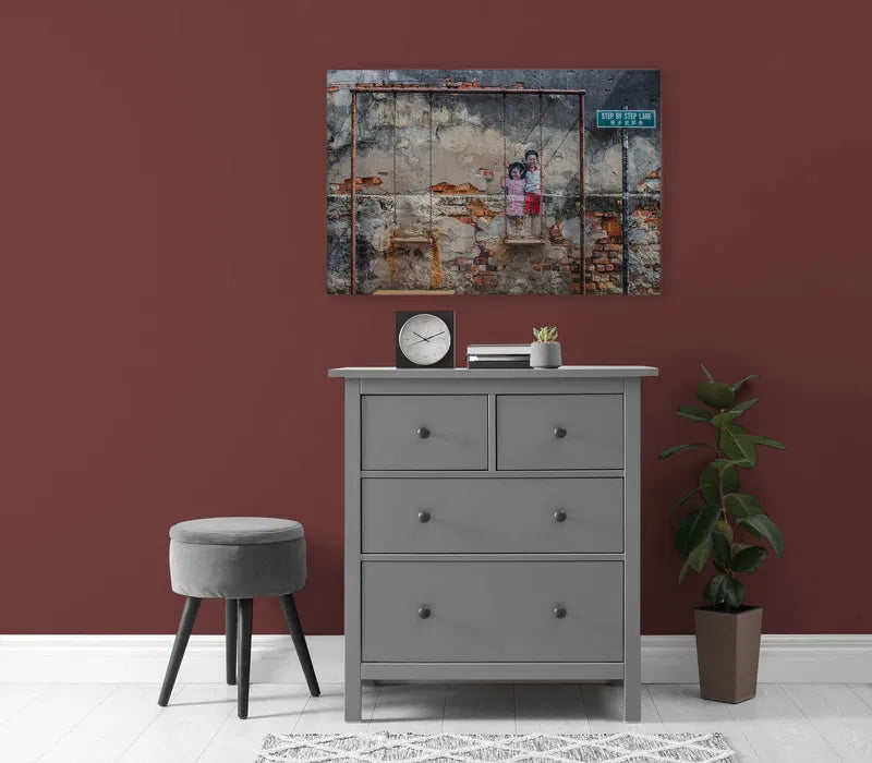 Tableau Plexiglas “Stone Wall with Mural and Swing”