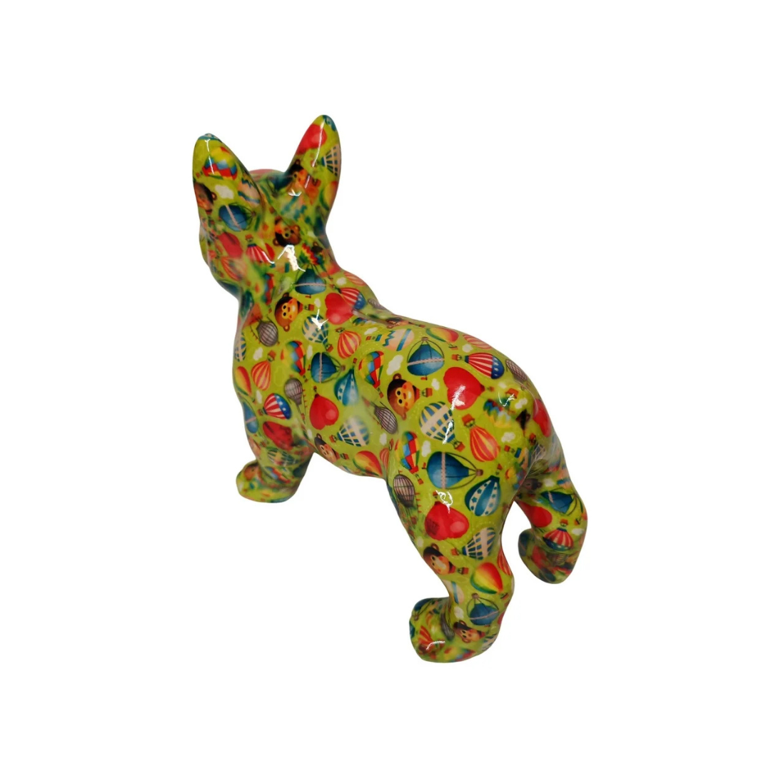 Tirelire "Bulldog Français Vert Motifs Montgolfières"
