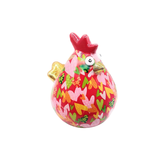 Tirelire "Poule Rouge à Cœurs"