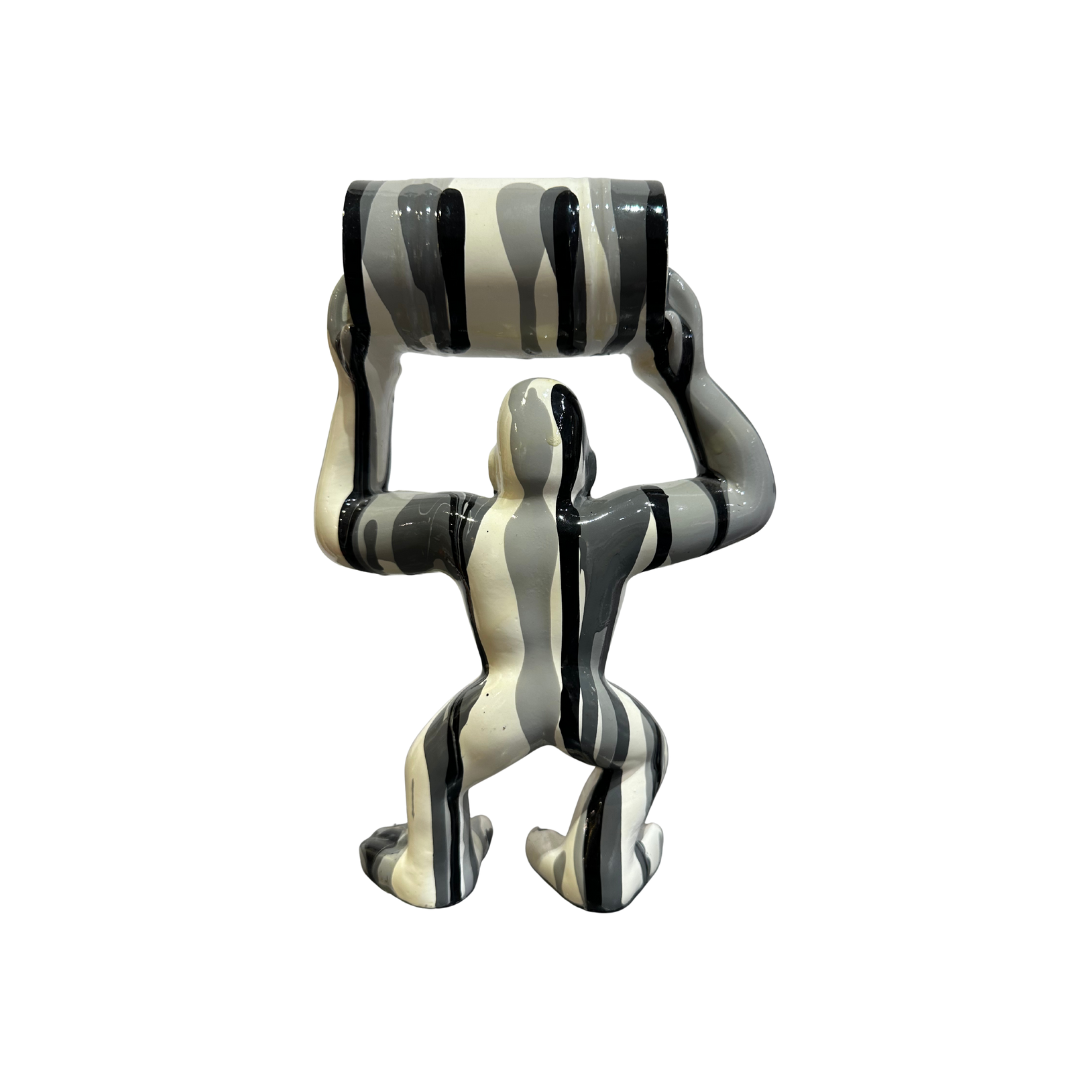 Statuette "Gorille avec Baril" | Motif Camouflage Gris