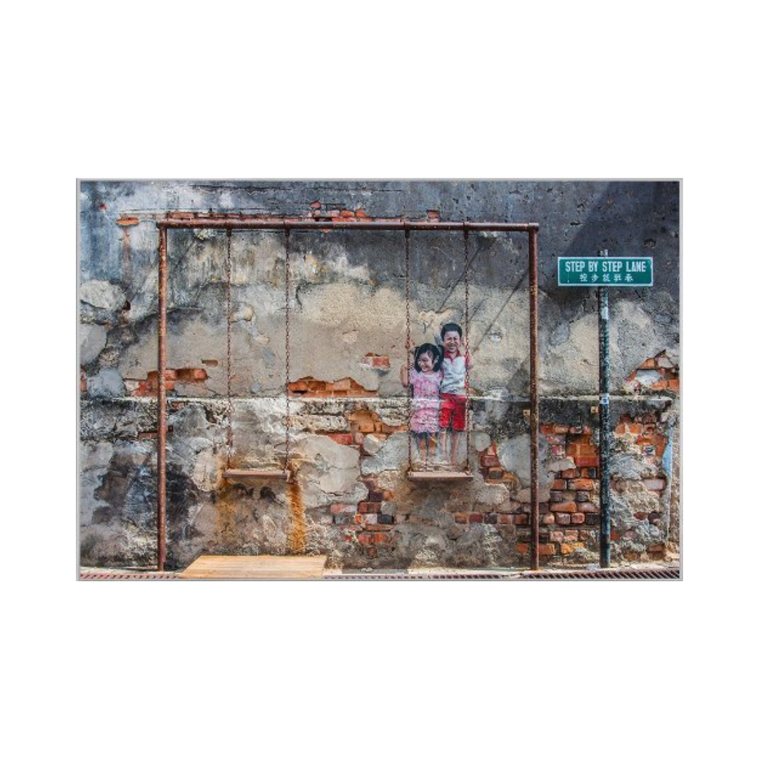 Tableau Plexiglas “Stone Wall with Mural and Swing”