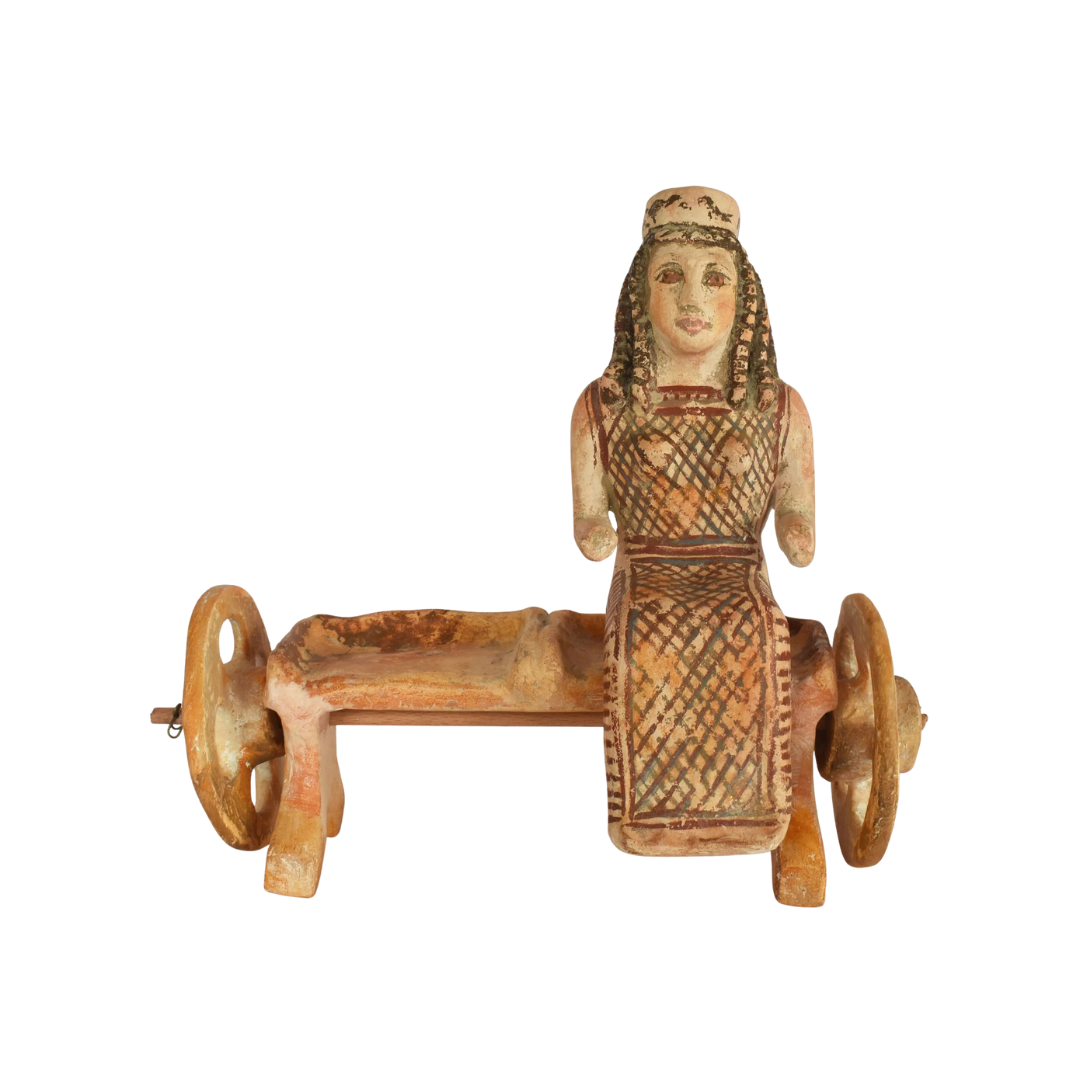 Sculpture "Deux femmes assises dans un véhicule à roues"