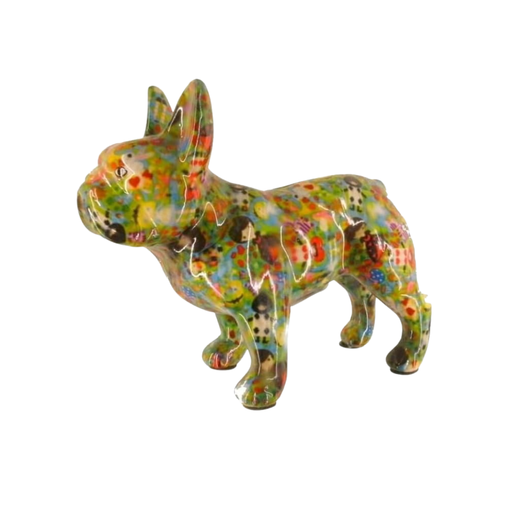 Tirelire "Bulldog Français Vert Motifs Personnages"